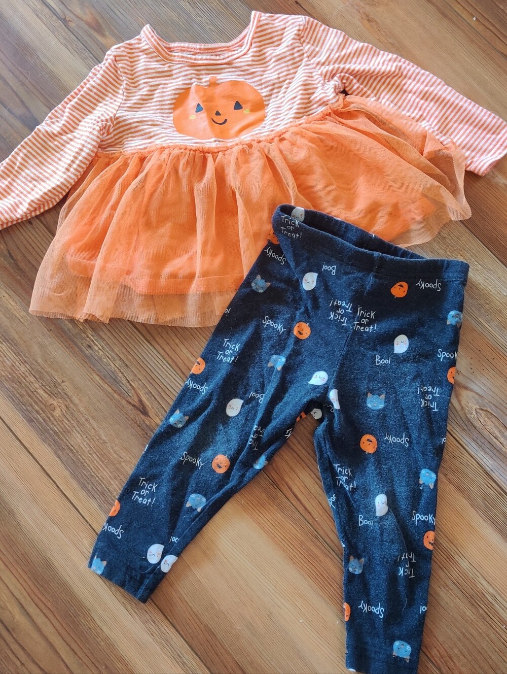 Carters 18 Month Halloween Outfit Set Orange Pumpkin Cat Pants Long Sleeve Top